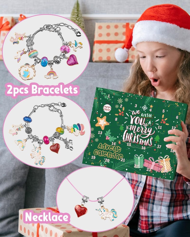 KOLBRIGHT Advent Calendar 2025 Girls Unicorn Charm Bracelets Making Kit, 24 Days of Christmas Advent Calendars for Teens Kids Age 6-12, Unicorns Gifts for Girls 6 7 8-10 Girl Craft Toys Countdown Calender. - Image 3